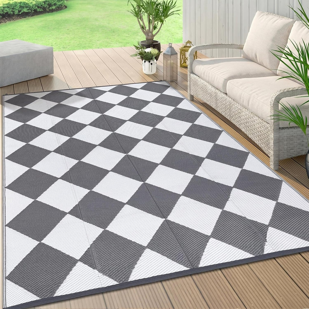 Outdoor Rug, Reversible Waterproof Plastic Patio Mat, UV Resistant Large Floor Mat with Carry Bag, P