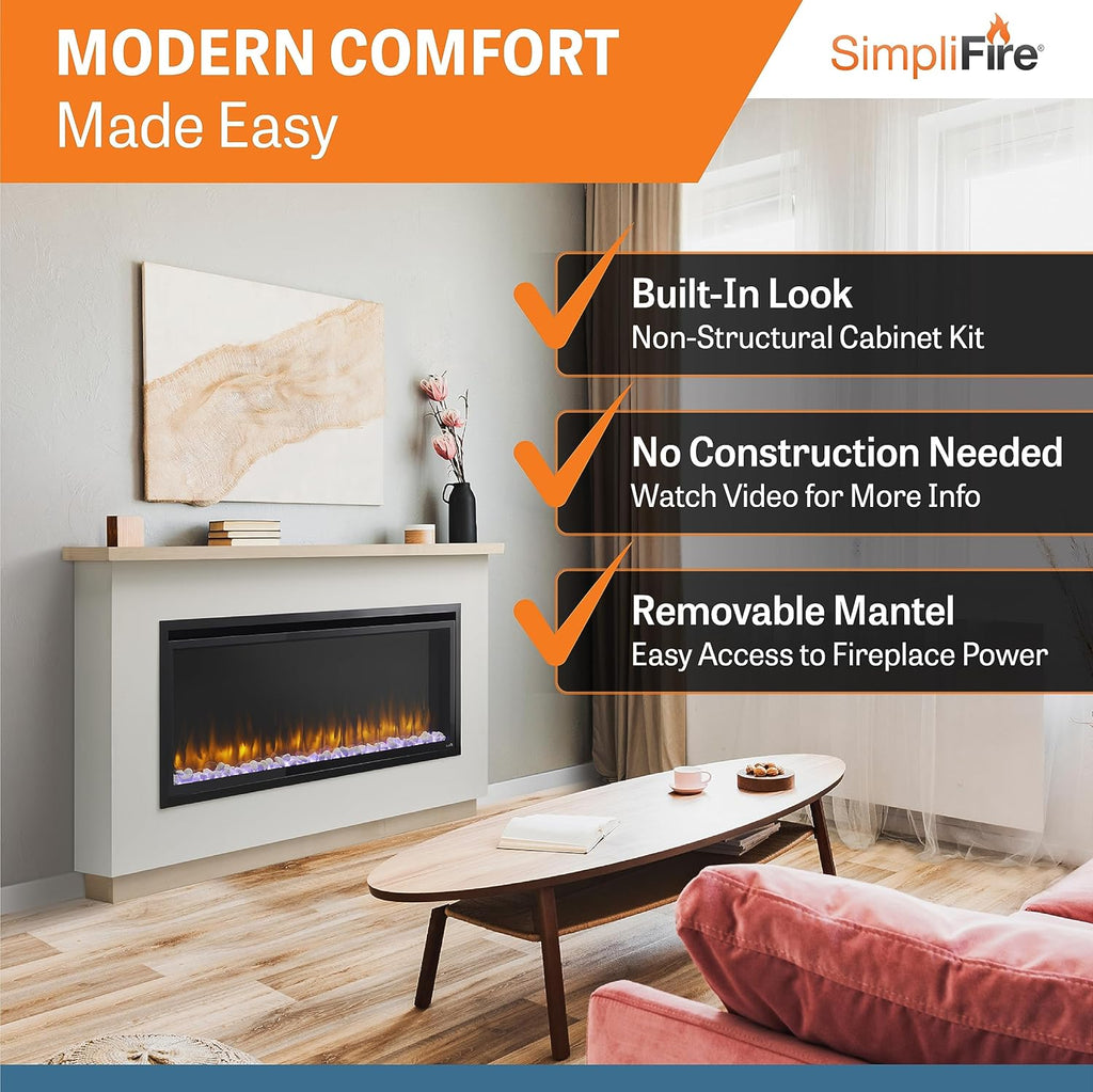 50-Inch Allusion Platinum Linear Electric Fireplace with Mantel Package, Floor or Floating Install Wall-Mounted