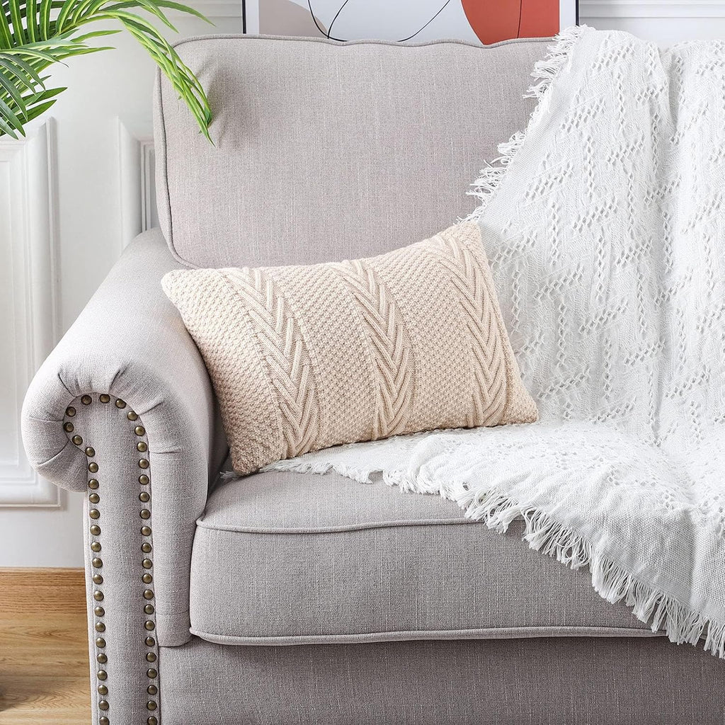 Cotton Knitted Decorative Lumbar Throw Pillow Covers Soft Cozy Outdoor Cushion Cases Luxury Modern Pillowcases