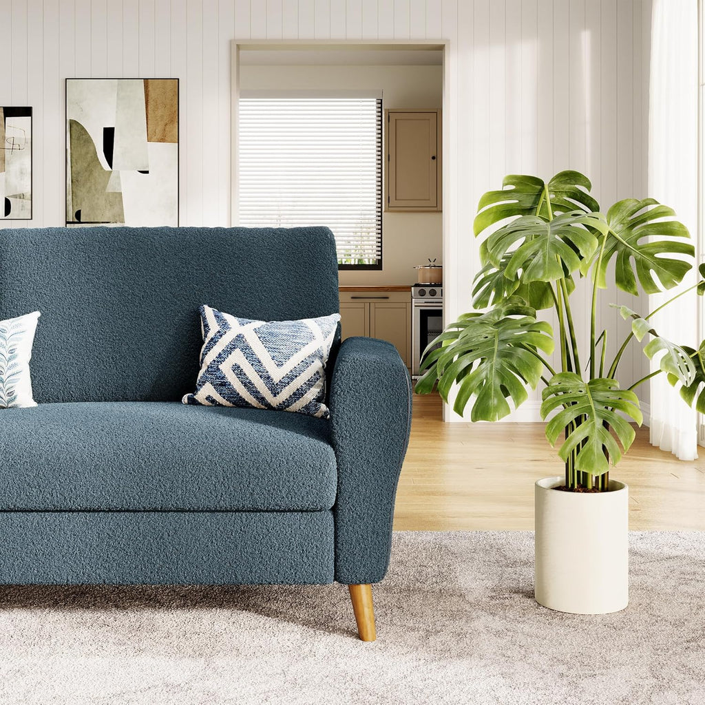 84 Inch Modern Sofa Couch, Large 3-Seater Sofa with Streamlined Armrests, Boucle Loveseat Wood Feet