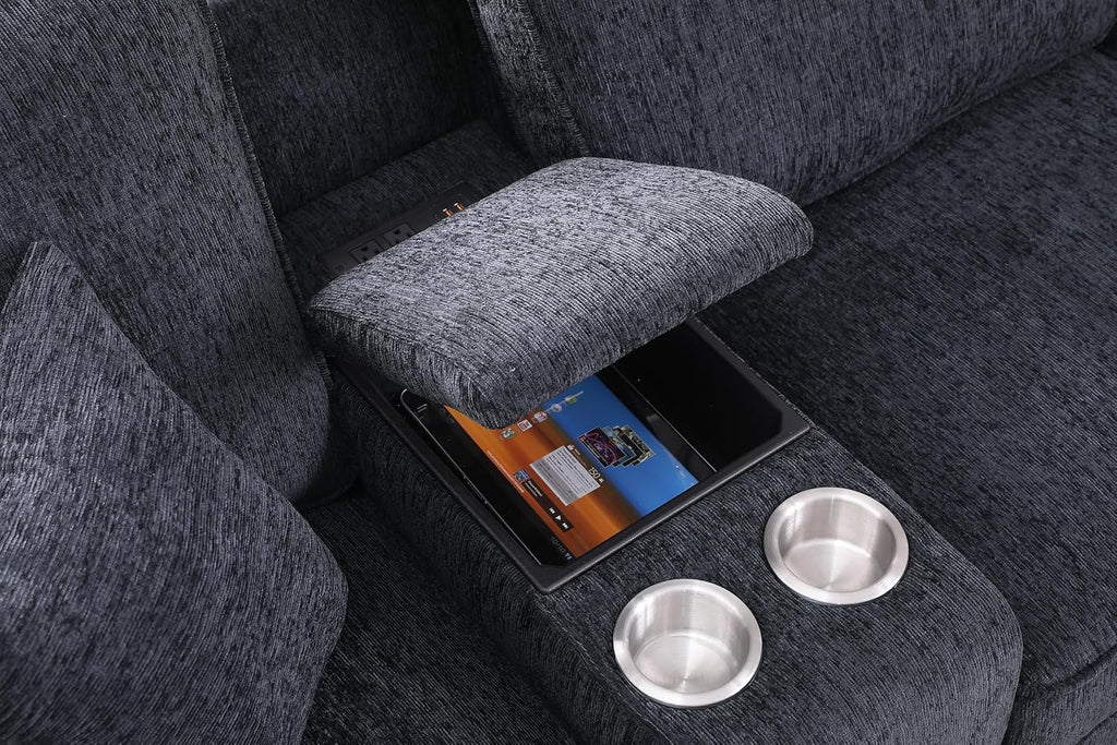 Ball & Cast 127" L-Shaped Sectional Couch with Movable Ottoman & 6 Throw Pillow,7 Seat Chenille Upholstered Sofa W/ 2