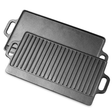 2-in-1 Reversible 19.5" x 9" Cast Iron Griddle with Handles, Preseasoned & Non-Stick for Gas Stovetop, Oven and Open