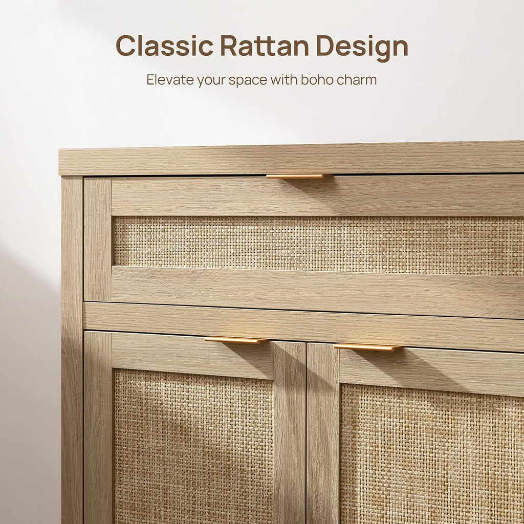 Sideboard Buffet Storage Cabinet Set of 3, Rattan Credenza Buffet