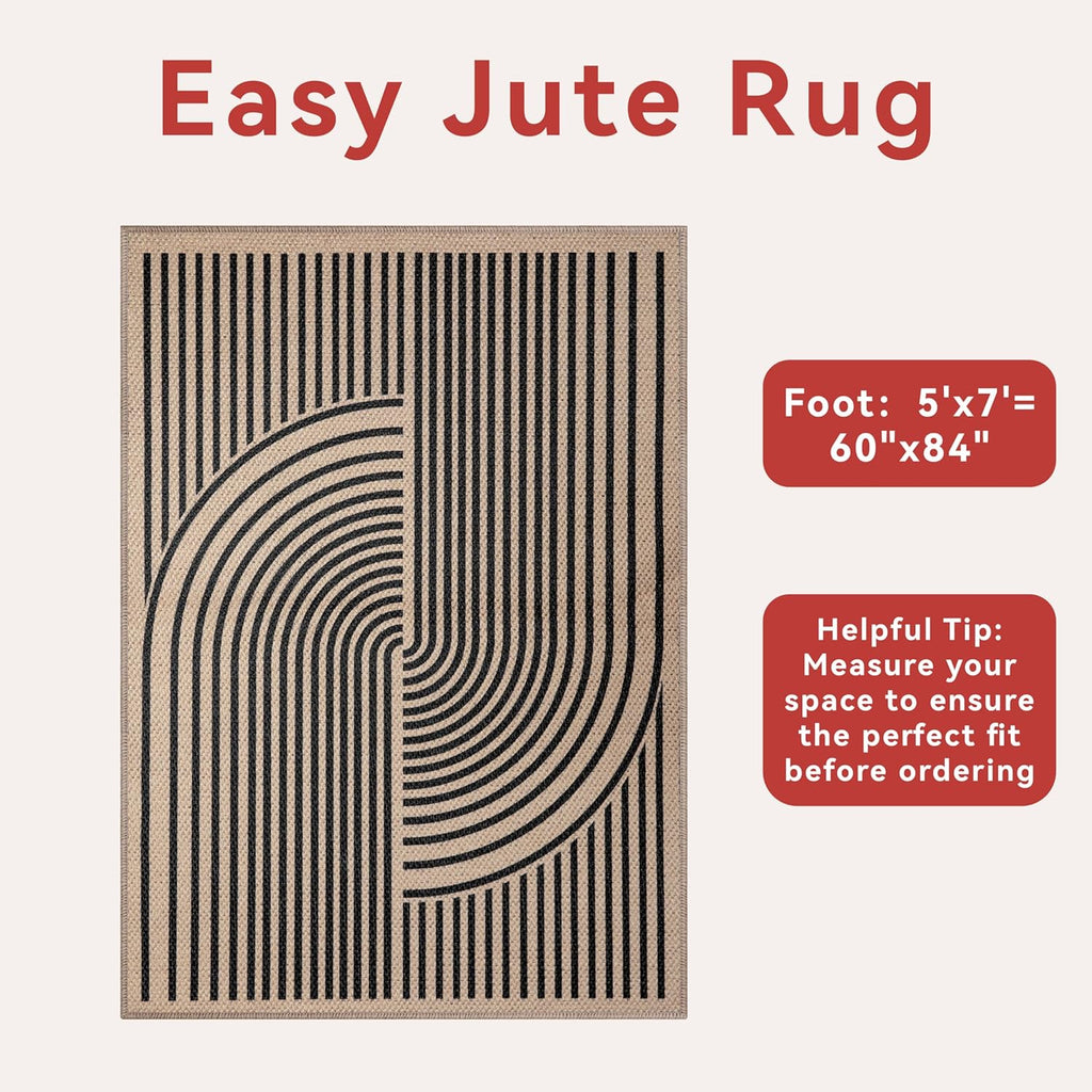 Rainbow Easy Jute Rug 5x7 Large Washable Area Rug
