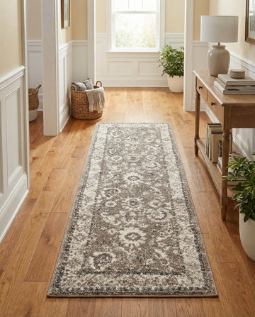 Madeline Collection Rug - 6 Ft Runner Beige Brown Medium Rug Perfect s, Entryways