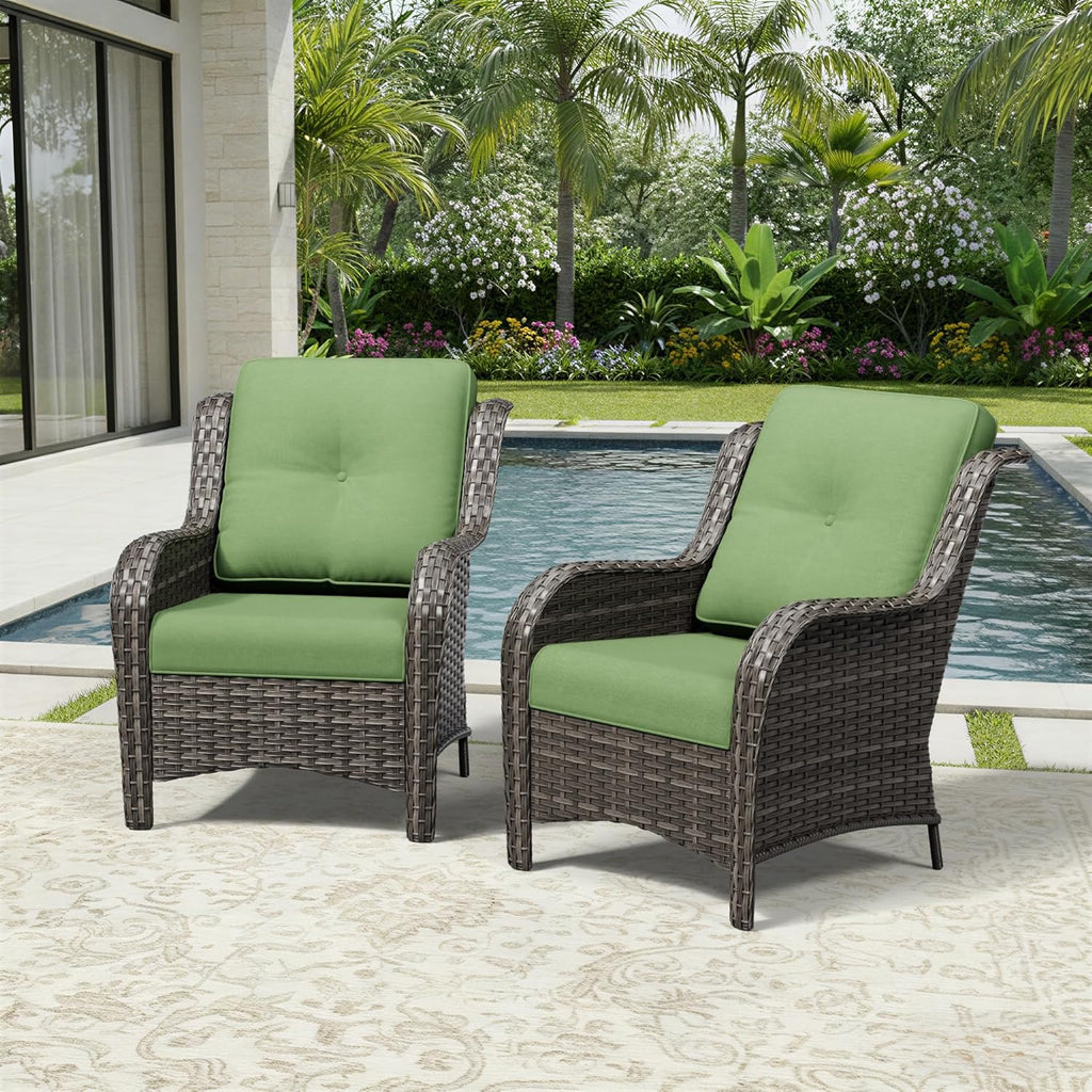 Patio Chairs Set of 2, Wicker Patio Furniture with High Back, Deep Seating, Wide Armrest, Thickened Cushions