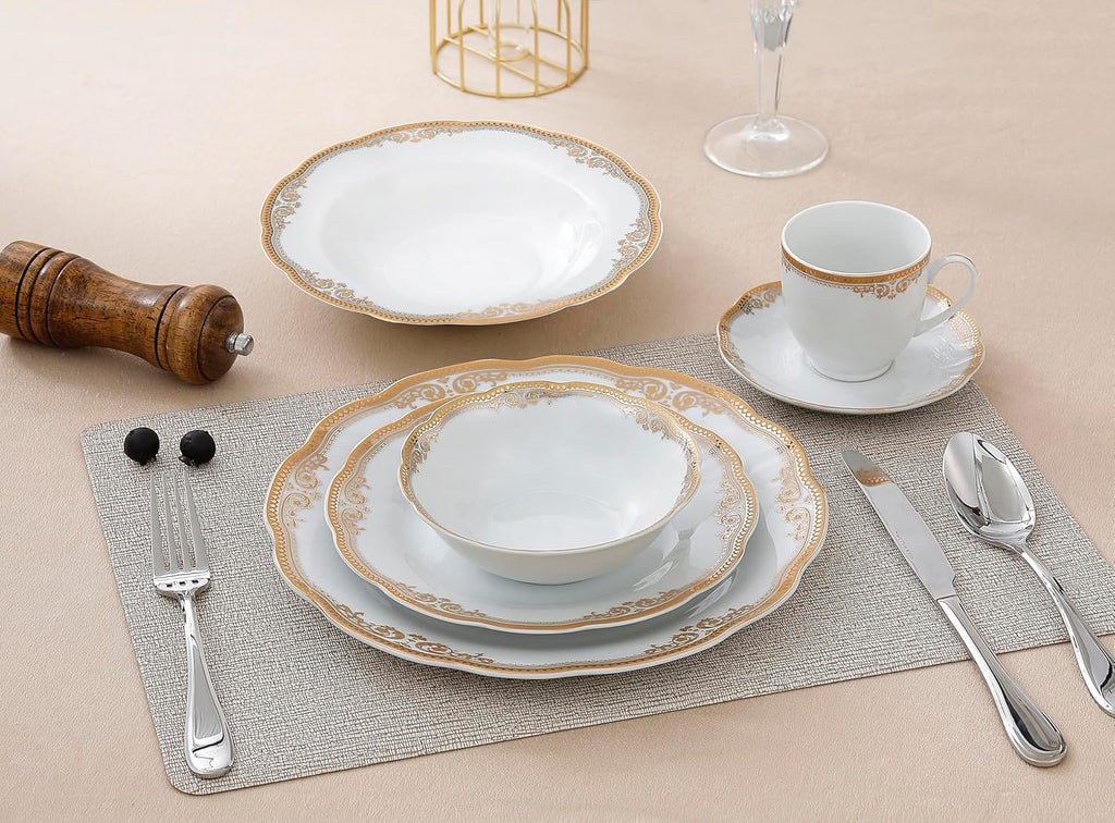 Catherine 24 Piece Porcelain Dinnerware Set, Gold