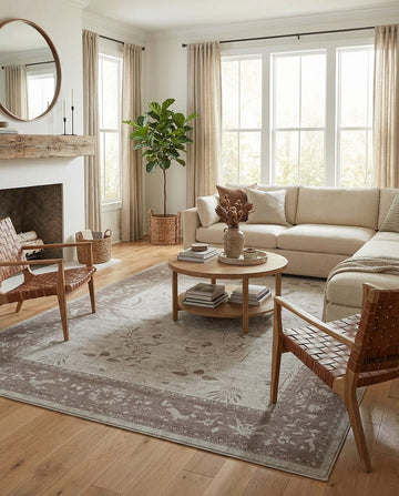 Miranda Collection Rug - 10' x 13' 1 Light Gray Easy-Clean Area Rug - Vintage Floral Design for Living Rooms, Large