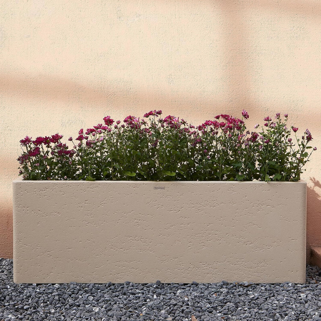 42 Inch Rectangular Concrete Planter(42Lx14Wx15H,58 Pounds),Durable All-Weather Use with Drainage Holes,Large