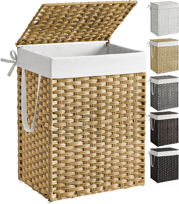 Laundry Hamper with Lid, 23.8 Gallon (90 L) Synthetic Rattan Clothes Laundry Basket with Lid and Handles, Foldable