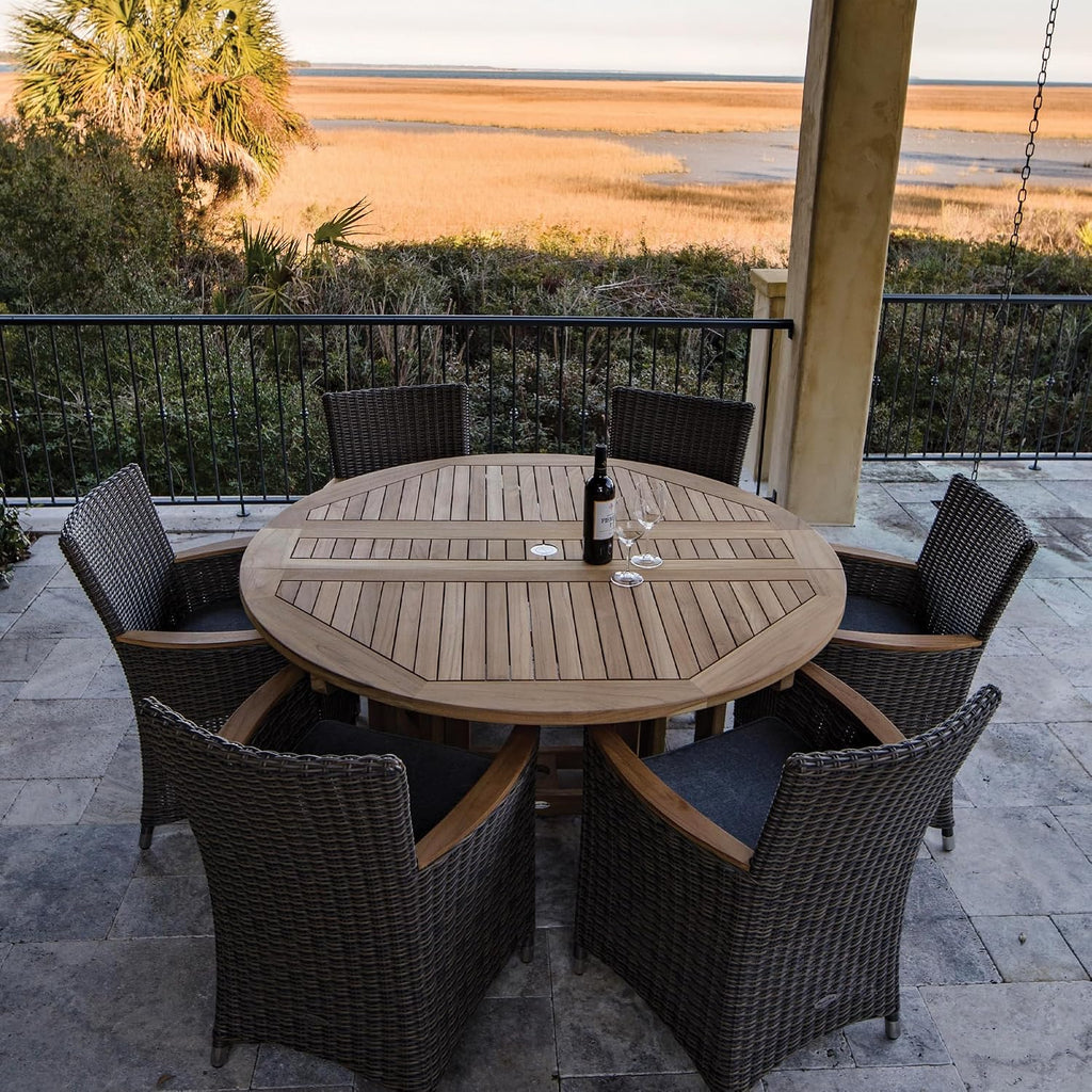 Round Drop Leaf Teak Table, 60-Inch