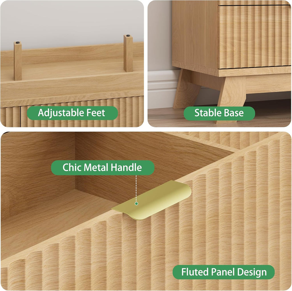 Fluted Dresser with 9 Drawers, 57" Wide Modern Chest of Drawers with Metal Handle, Wooden Dresser TV Stand, Wood
