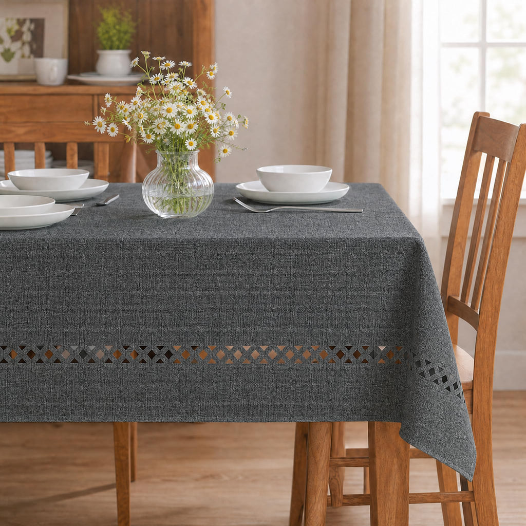 Dark Grey Rectangle Waterproof Tablecloth, 60×84 Inch