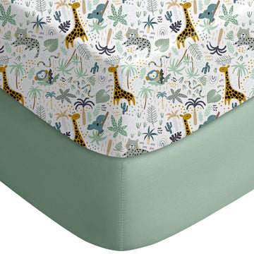 2-Pack Baby Crib Sheets for Boys Girls 52x28 (Green+Giraffe)