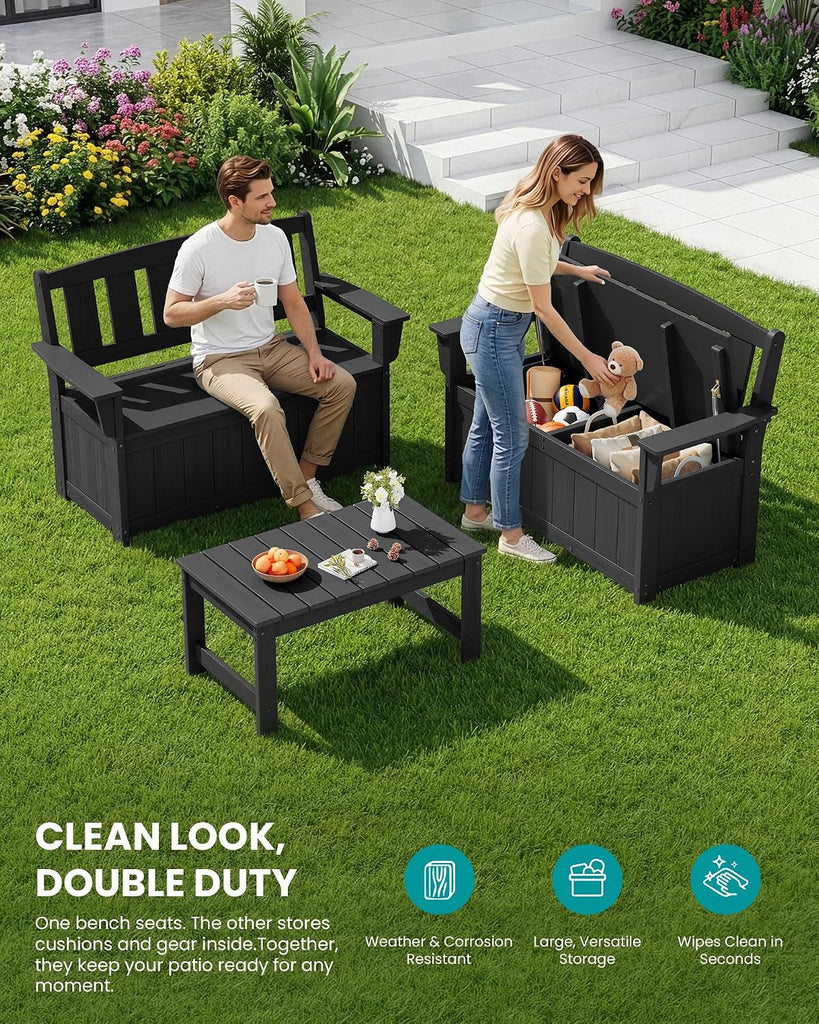 HDPE Outdoor Storage Bench, Deck Box with Waterproof Storage Bags | All-Weather Benches | 57 Gallon Dual-Use Seat |