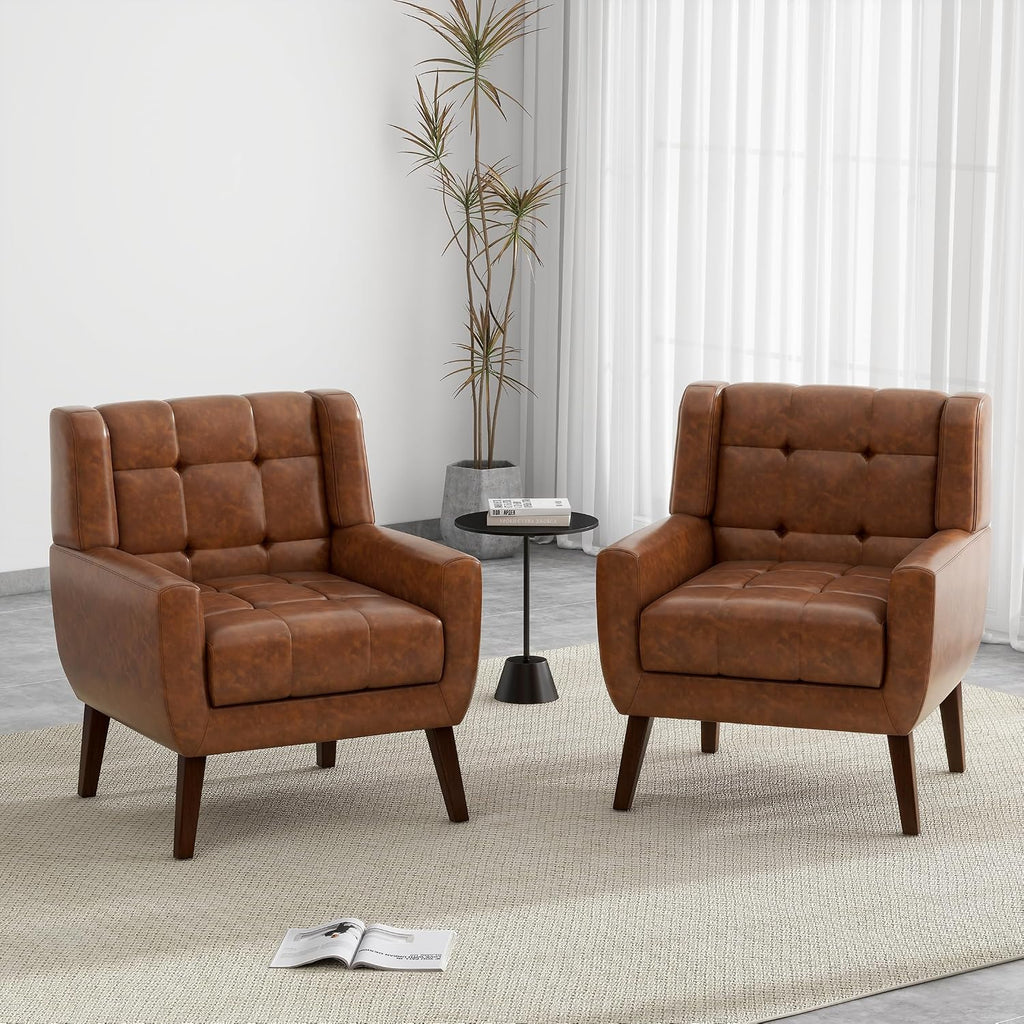 Faux Leather Accent Chair, Modern Wingback Armchair, Coffee