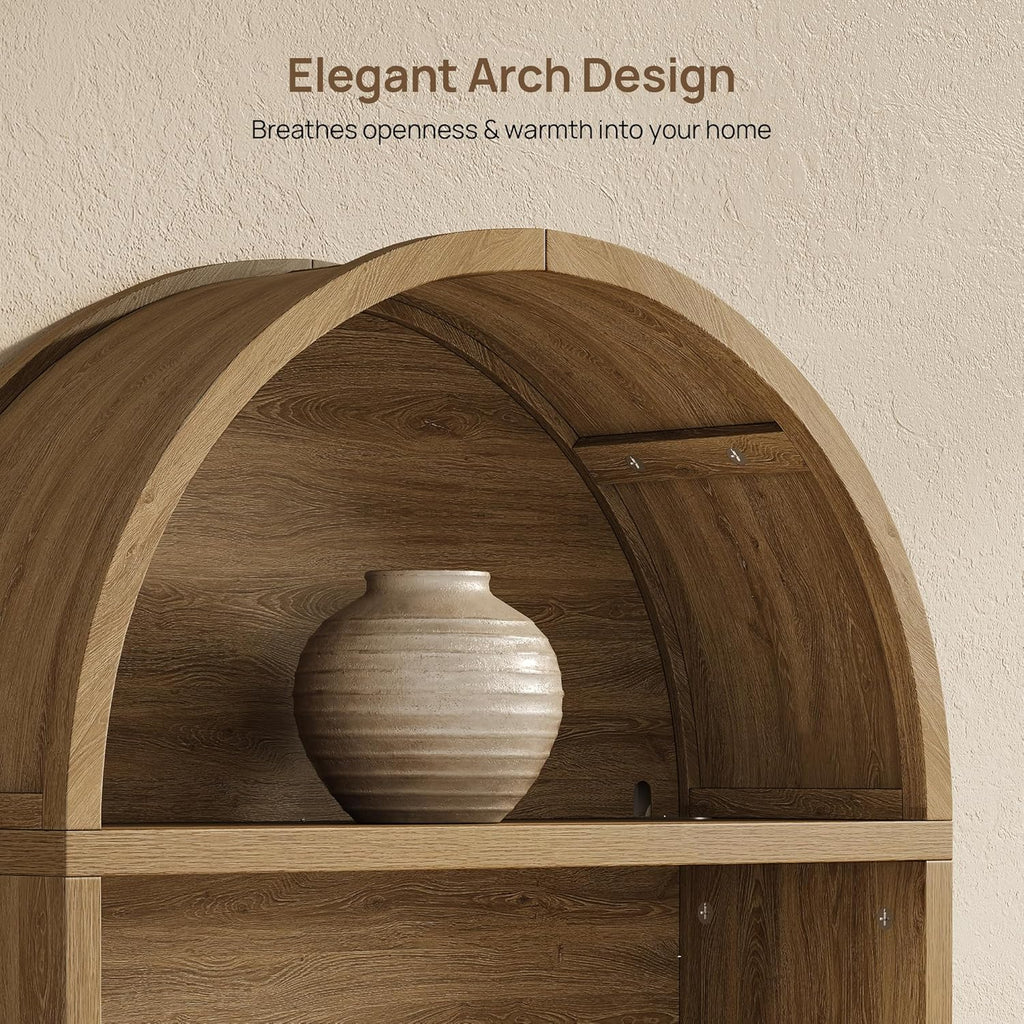 81" Tall Arched Bookcase with Doors, Large Bookshelves with Storage