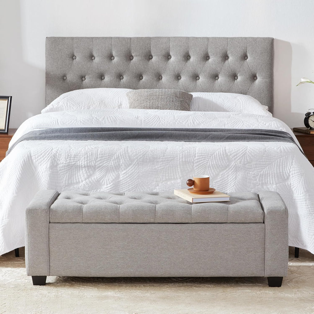 48" Ottoman with Storage, Light Gray Storage Ottoman Bench | Upholstered Entryway Bench with Seating , with Safety