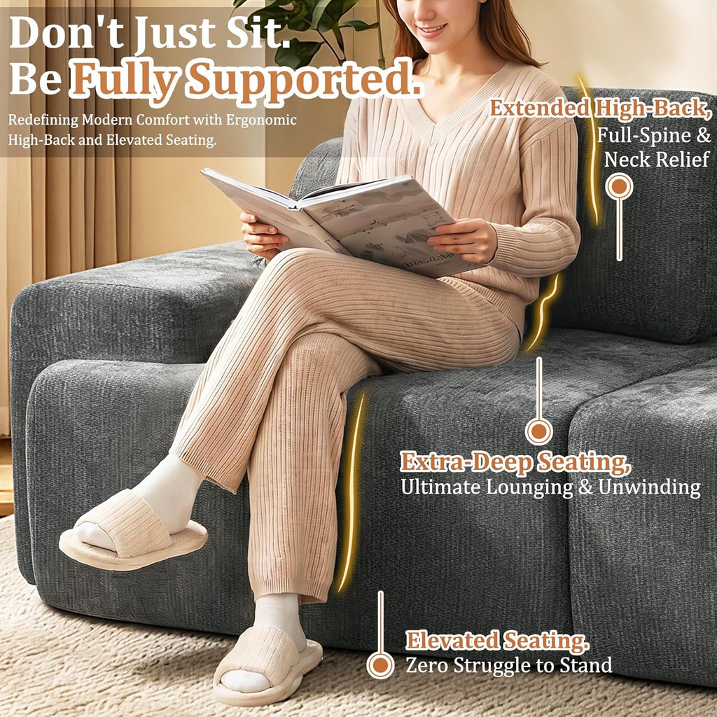 122" L-Shaped Oversized Boneless Couch Modular Cloud Sectional Sofa |Soft Chenille| High Back| Extra Deep Seat| Zero