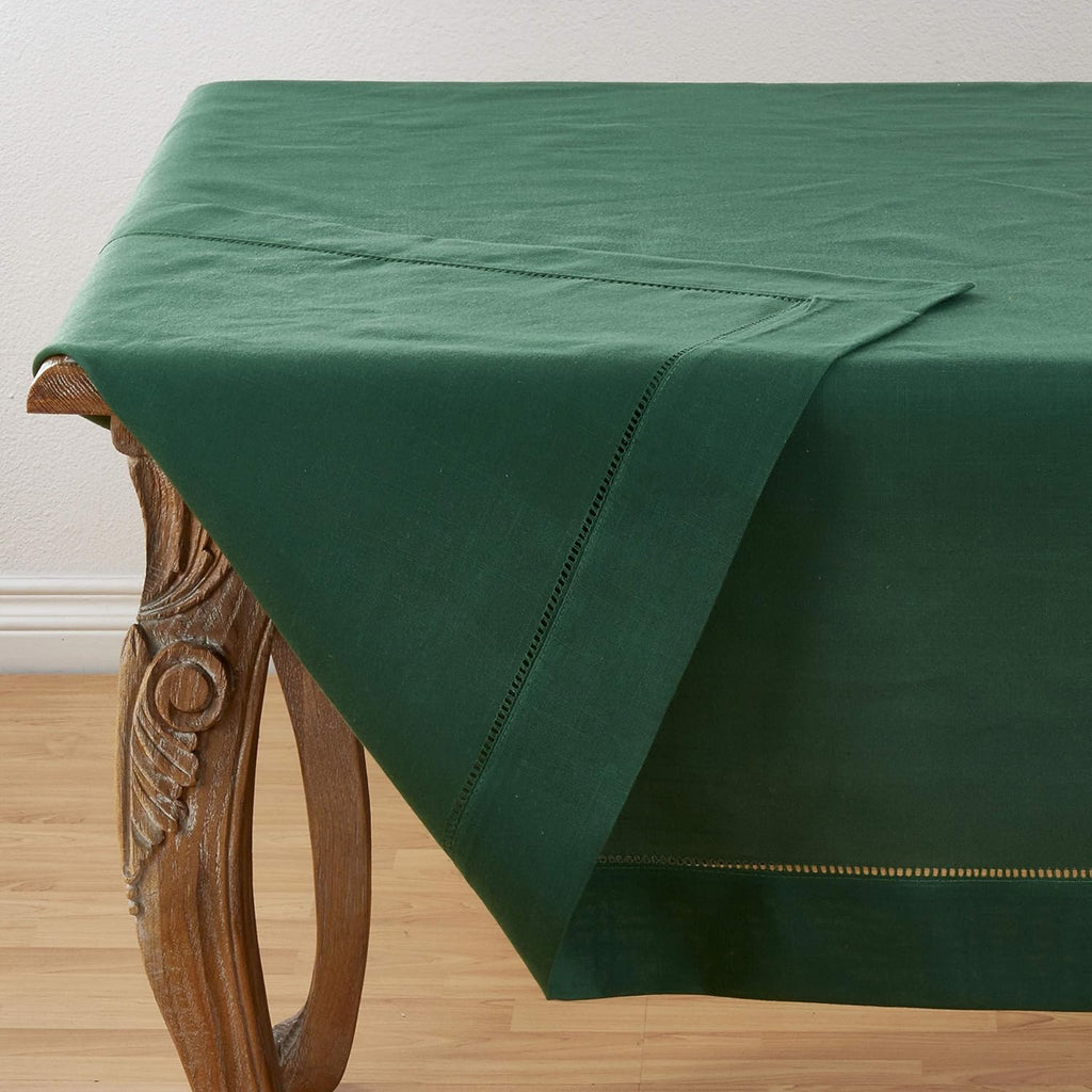 Rochester Collection Classic Hemstitched Border 70 x 104 Inch Solid Color Tablecloth - Jasper Green 