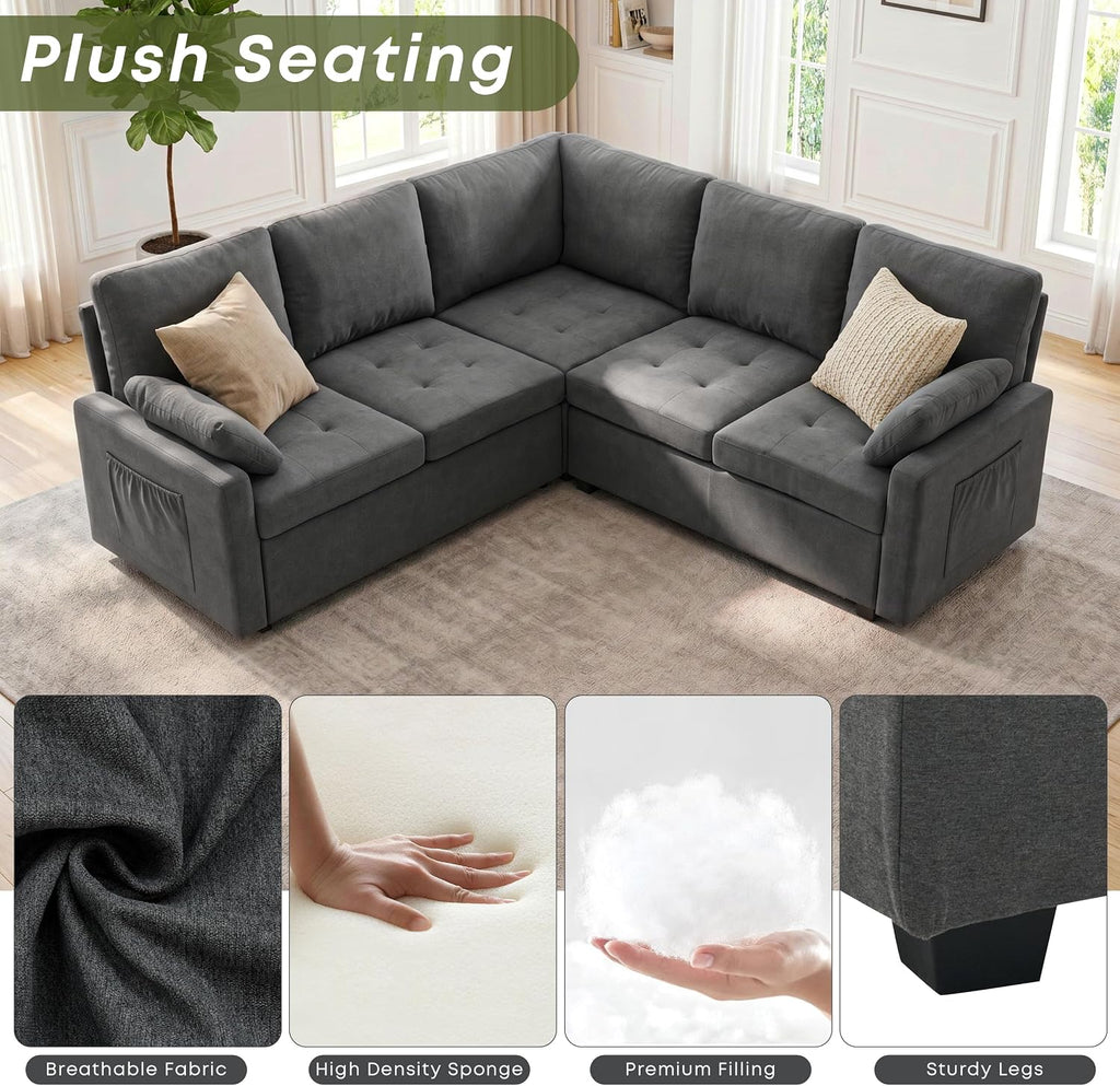 82" Pull Out Couch with Storage, Sleeper Sofa, 5 Seat L Shaped Sectional Couches , Modular Sectional Couch with