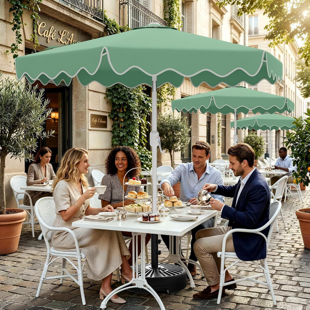 Patio Umbrella with Wavy Trim, UV-Fade-Resistant Canopy, Crank & Tilt - Pale Green 7.5ft