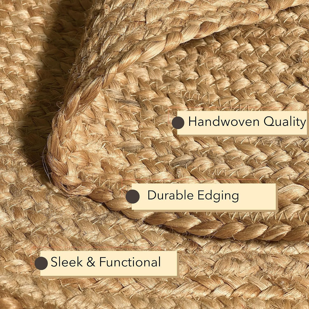 Hand Woven Natural Jute Braided Area Rug - 3x5 Feet Oval | Vintage Boho Reversible Rug , Dining Area, Entryway |