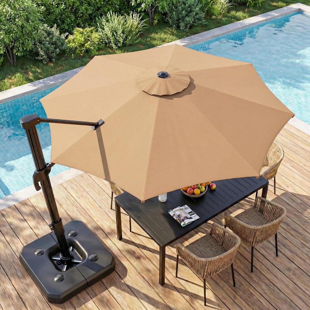 10FT Cantilever Patio Umbrella, 360° Rotation Offset Outdoor Umbrella with Aluminum Frame