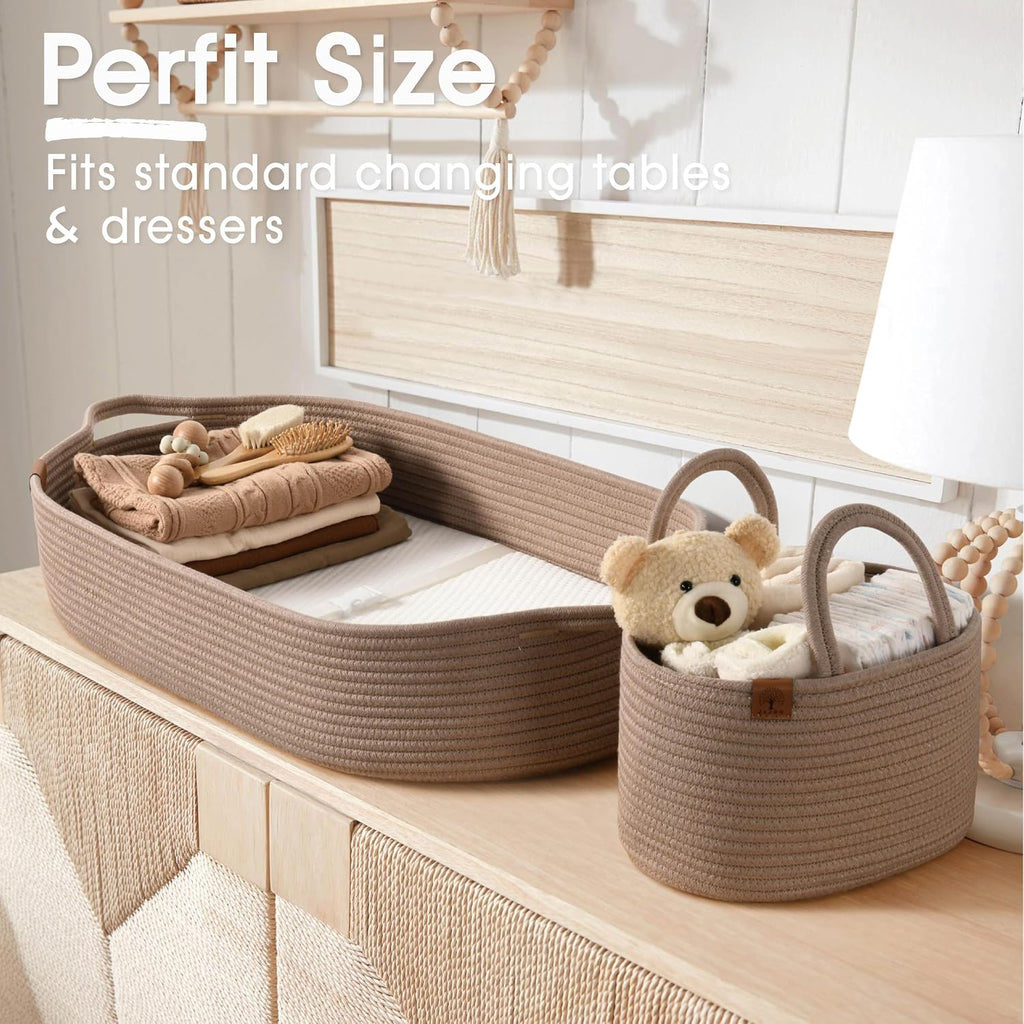 Baby Changing Basket Includes Diaper Caddy - Soft & Waterproof Dual-Cover, Portable, Changing Pad for Dresser &