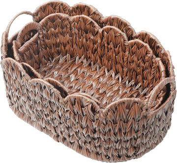 Wicker Scalloped Basket Set of 2,Woven Storage Baskets for Shelves,Closet,Laundry,Gift,Towels,Books,Toys,Waterproof