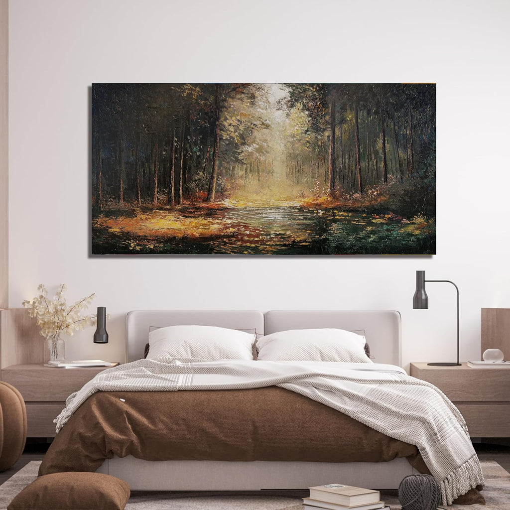 Canvas Wall Art Decor Artwork for Walls Canvas Wall Art Landscape Natural Wall Art Decor Mystical Path Yellow Forest