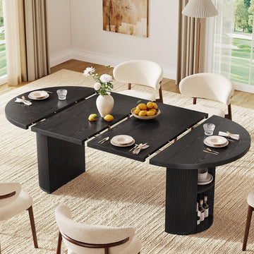 41-78 Inch Extendable Dining Table for 4-8, Fluted Expandable Kitchen Table with Storage, 2 Leaf, Mid Century Modern