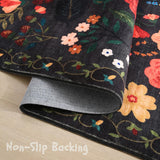 5x7 Washable Floral Vintage Area Rug, Low Pile Non-Slip Carpet for Living Room Bedroom Black