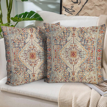 Boho Throw Pillow Covers 18x18 inch Set of 2,Bohemian Vintage Carpet Pattern Antique Ethnic Decor Double Sided