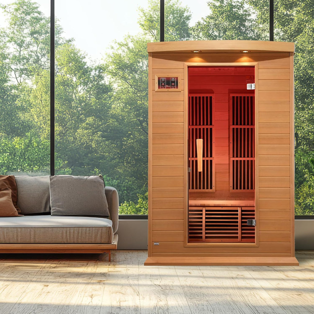 2-Person Low EMF FAR Infrared Sauna with Chromotherapy Lighting and Speakers, Maxxus Toulouse - Personal Indoor Spa for House and Home Gym