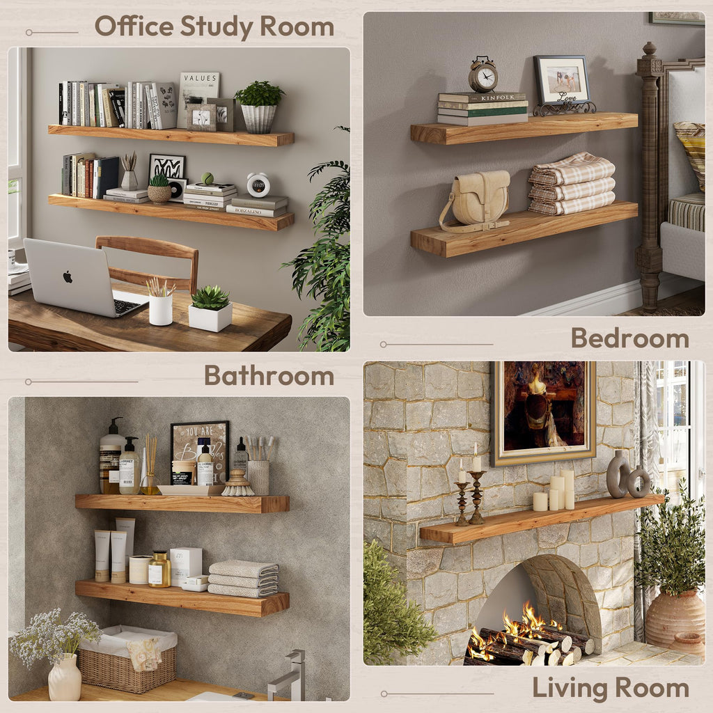 40in Solid Wood Floating Shelves for Wall, 1Pack|Natural