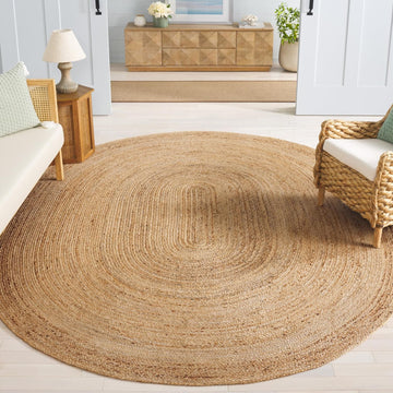 Area Rug 8x10 Oval - Cape Cod Collection - Large - Natural Brown, Handmade Braided Flat Weave Jute (CAP252A)