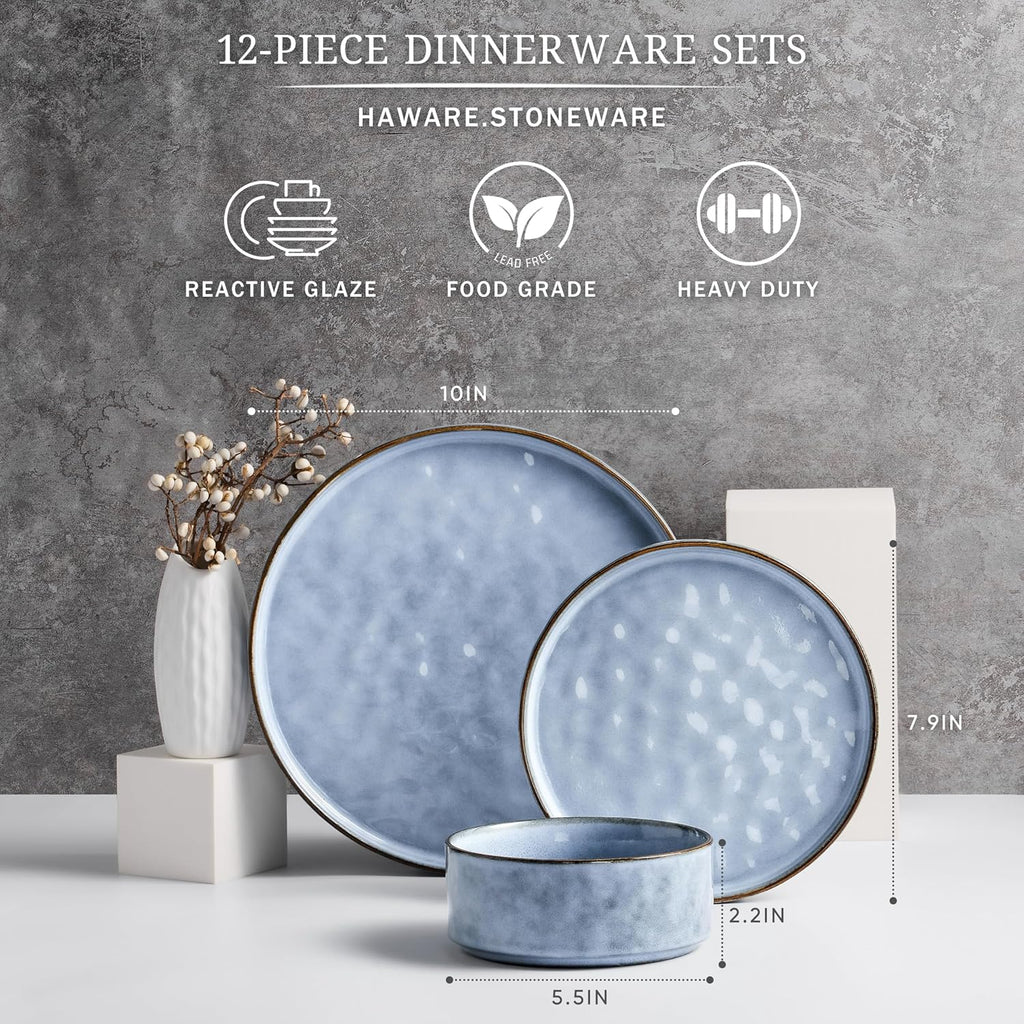 Dinnerware Sets, 12-Piece Plates and Bowls Set, Stoneware Dish Set for 4, Ceramic DinnerwareRestaurant