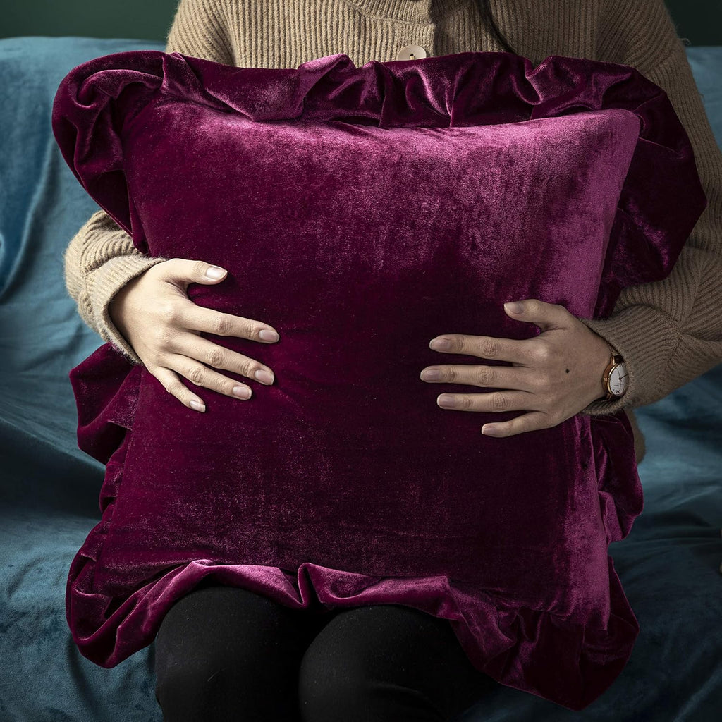 Velvet Throw Pillow Cover Soft Decorative Luxurious Solid Square Cushion Case,Pack of 2, 18 x 18 Inches, Amaranth