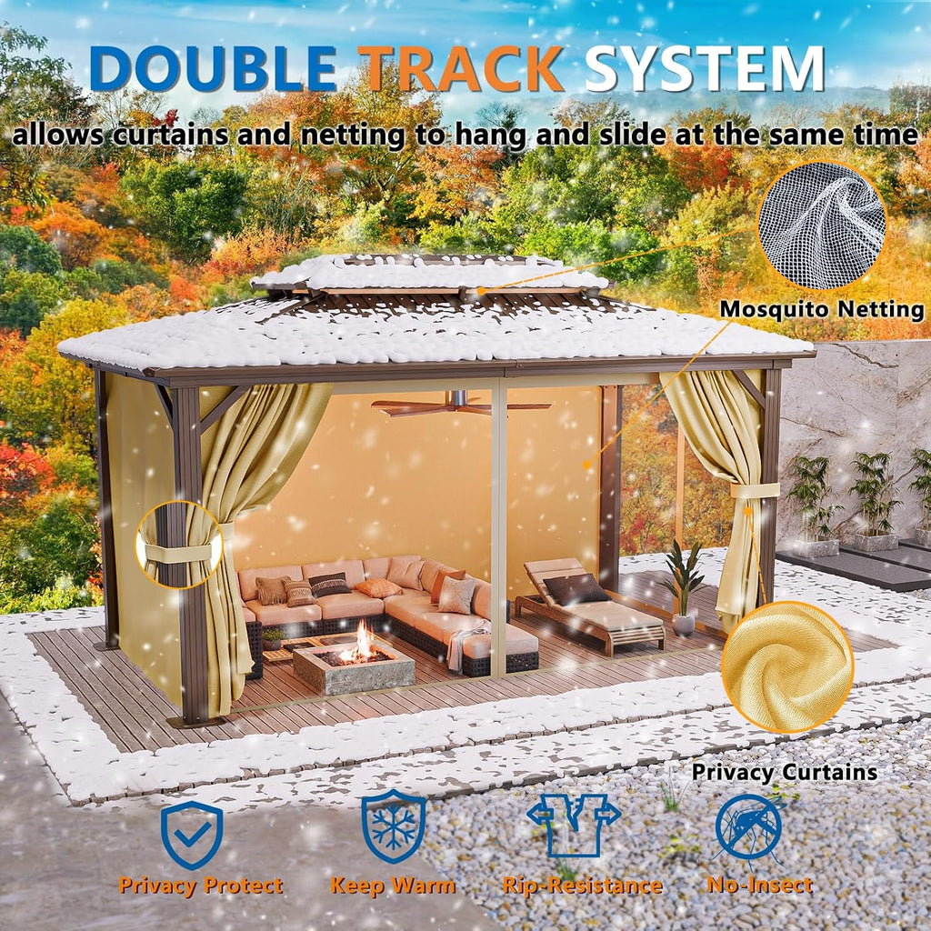10x15 Hardtop Gazebo On Clearance with Heavy Duty Galvanized Steel Metal Roof - Brown