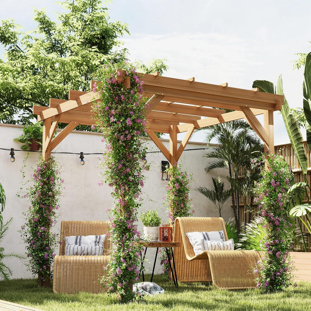 6.6' x 6.6' Outdoor Pergola with Stable Structure and Concrete Anchors