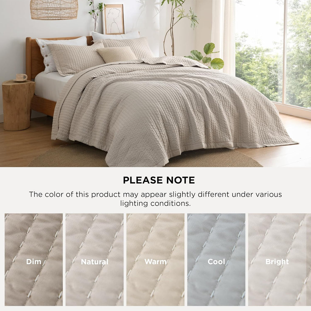 Quilts - Quilt Bedding Set Bedspread Coverlet Comforter, Lightweight Neutral Striped Bedding, 3-Piece Set