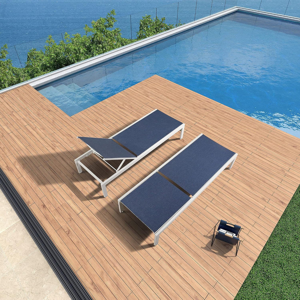 Outdoor Chaise Lounge, Aluminum Patio Lounge Chair with Wheels, Pool Furniture, Patio Reclining Chaise Side, Beach