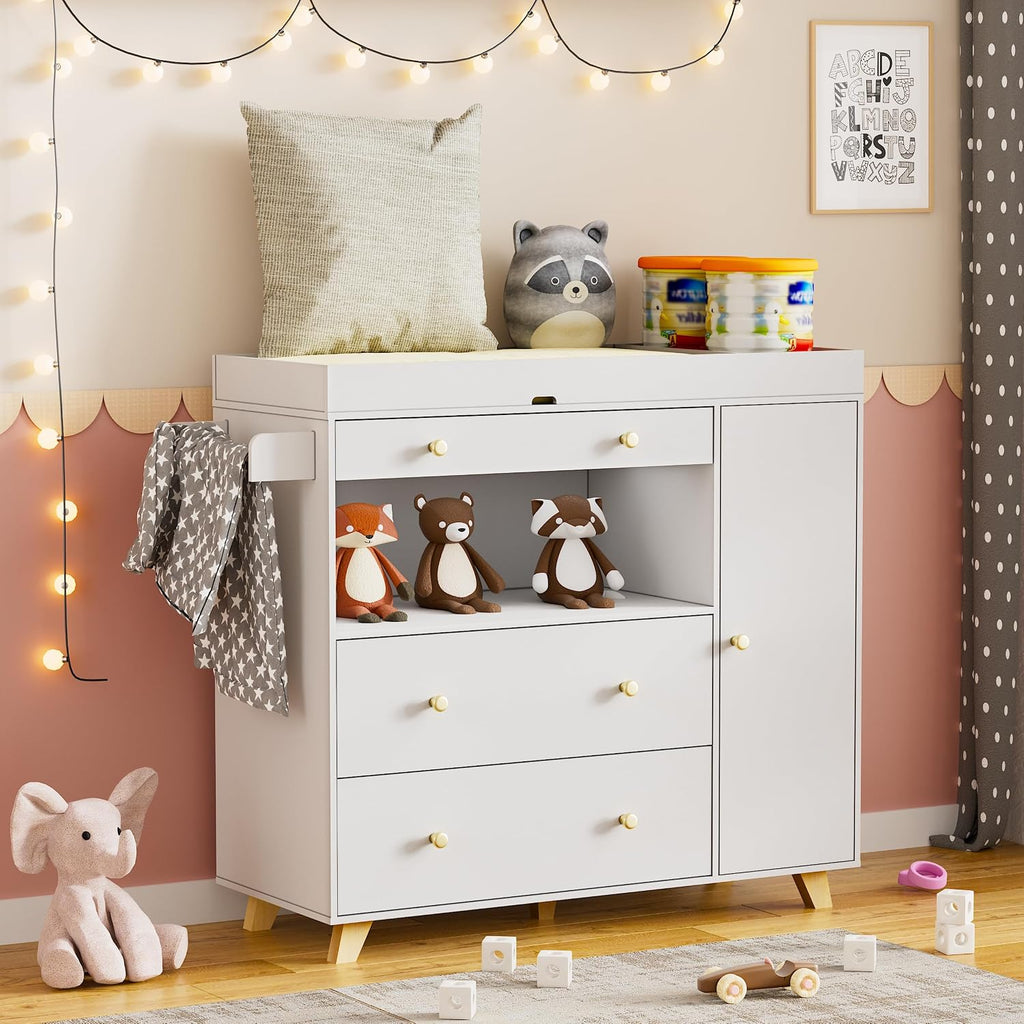 Baby Changing Table, Modern Diaper Changing Station, Changing Table with 2 Drawers & Shelves White