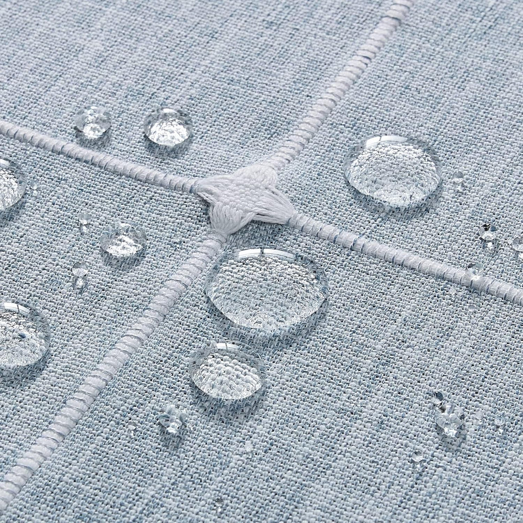 Grid Embroidered Hemmed Tablecloths, Blue 60x120 Inch, Farmhouse Style Heavy Weight Cotton Linen Dus