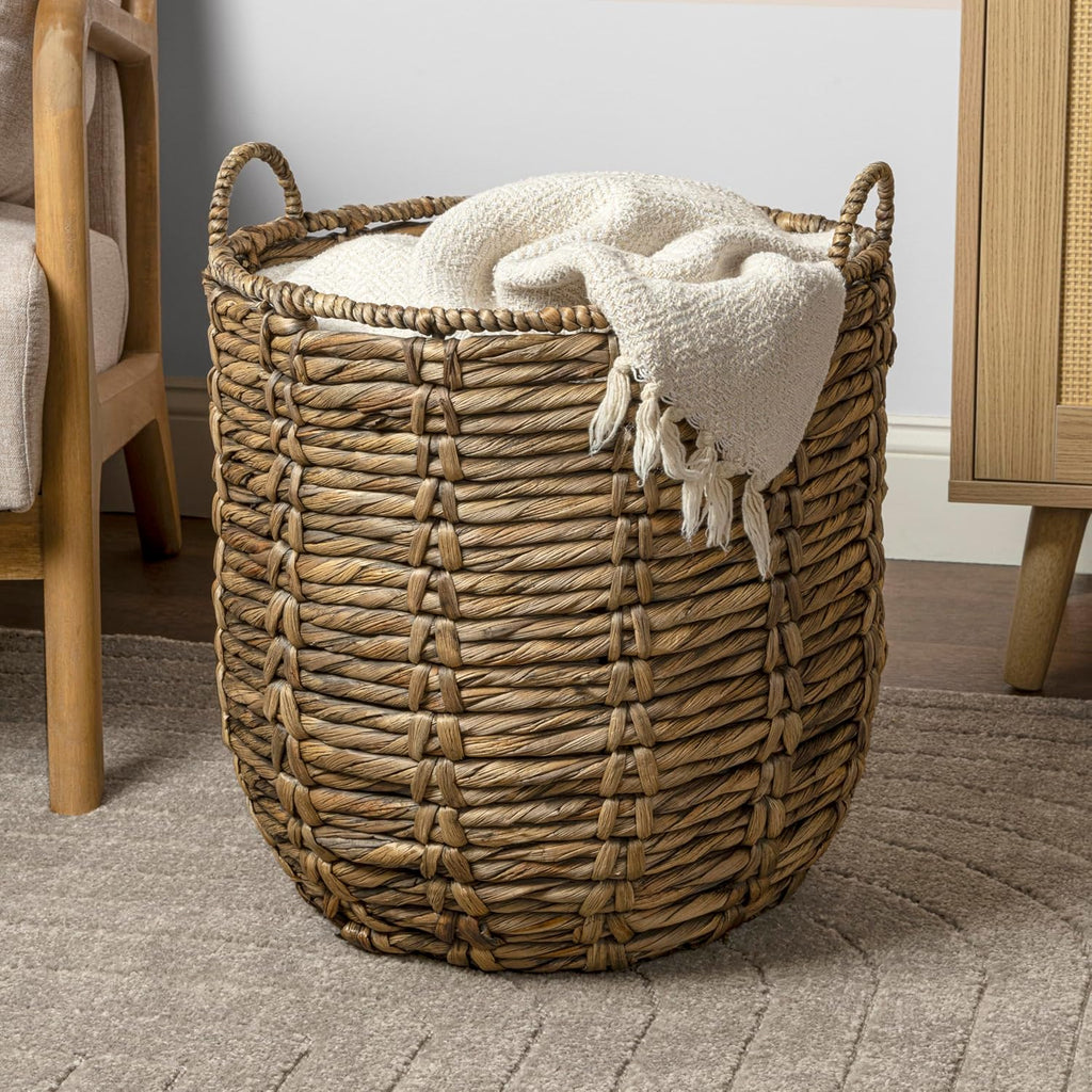 Laurel Hand-Woven Abaca Storage Basket 19", Brown | Wicker Seagrass Container with Handles for Decoration, Laundry