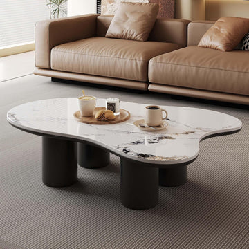 Cloud Coffee Table, 48.4" Modern Sintered Stone Center Table with 4 Legs