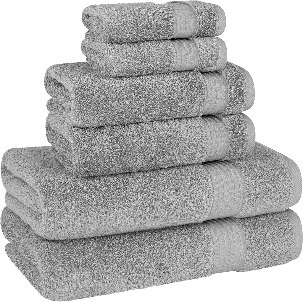 100% Cotton Turkish Towel Set, Soft Absorbent Quick Dry, 6 Piece Towel Set, Light Grey