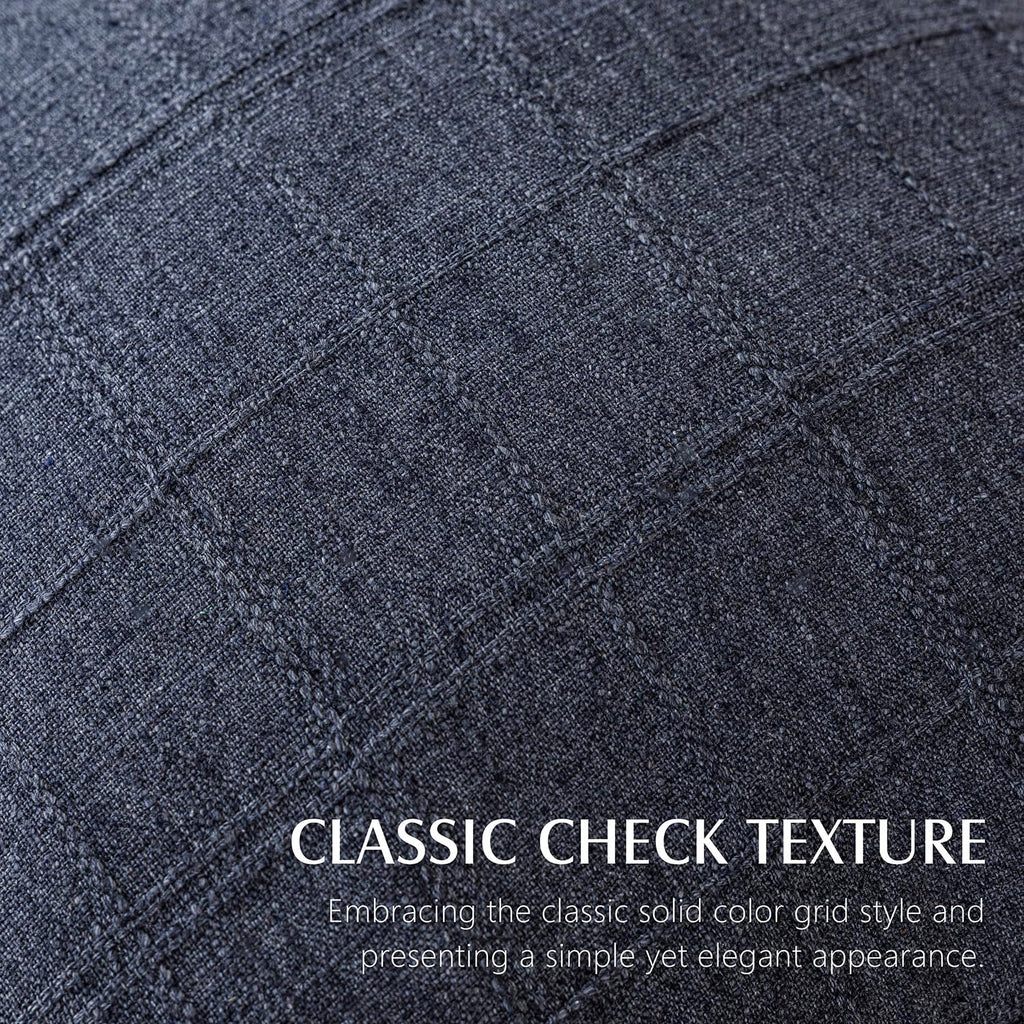 Boho Linen Check Decorative Throw Pillow Covers 16×16 Navy Blue