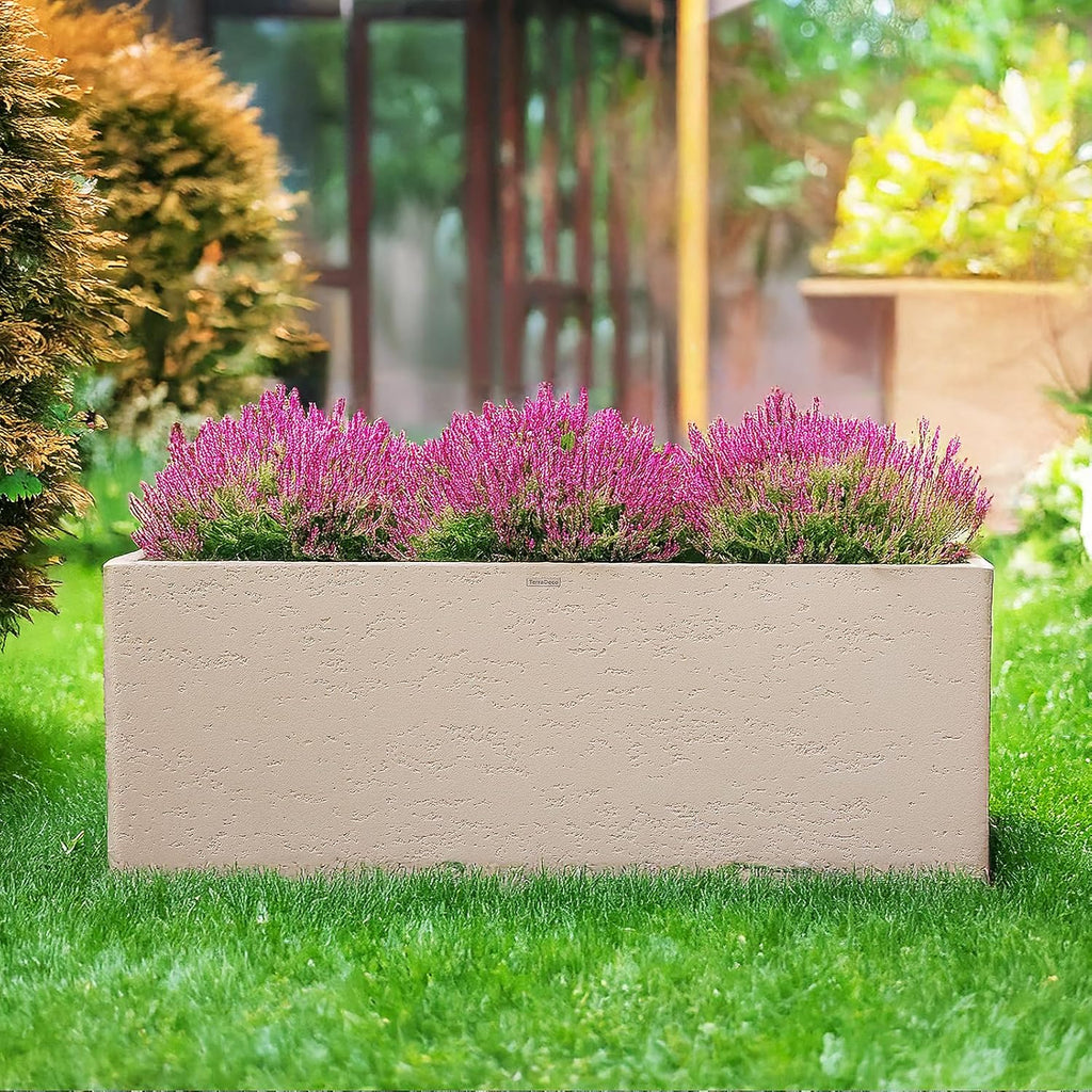 42 Inch Rectangular Concrete Planter(42Lx14Wx15H,58 Pounds),Durable All-Weather Use with Drainage Holes,Large